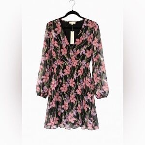 Anthropologie Pink and Green Floral Long Sleeve Dress